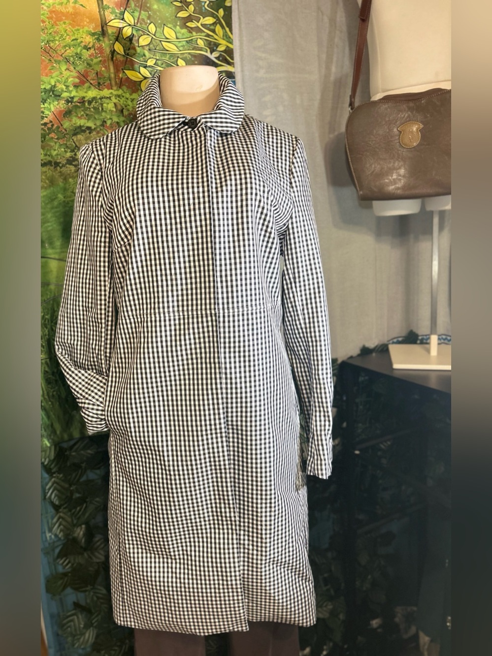 Anne Klein Black & White Gingham Trench Jacket | Size:10 w Side Pockets & Snaps